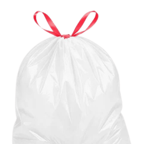 White 13-gallon kitchen drawstring trash bag